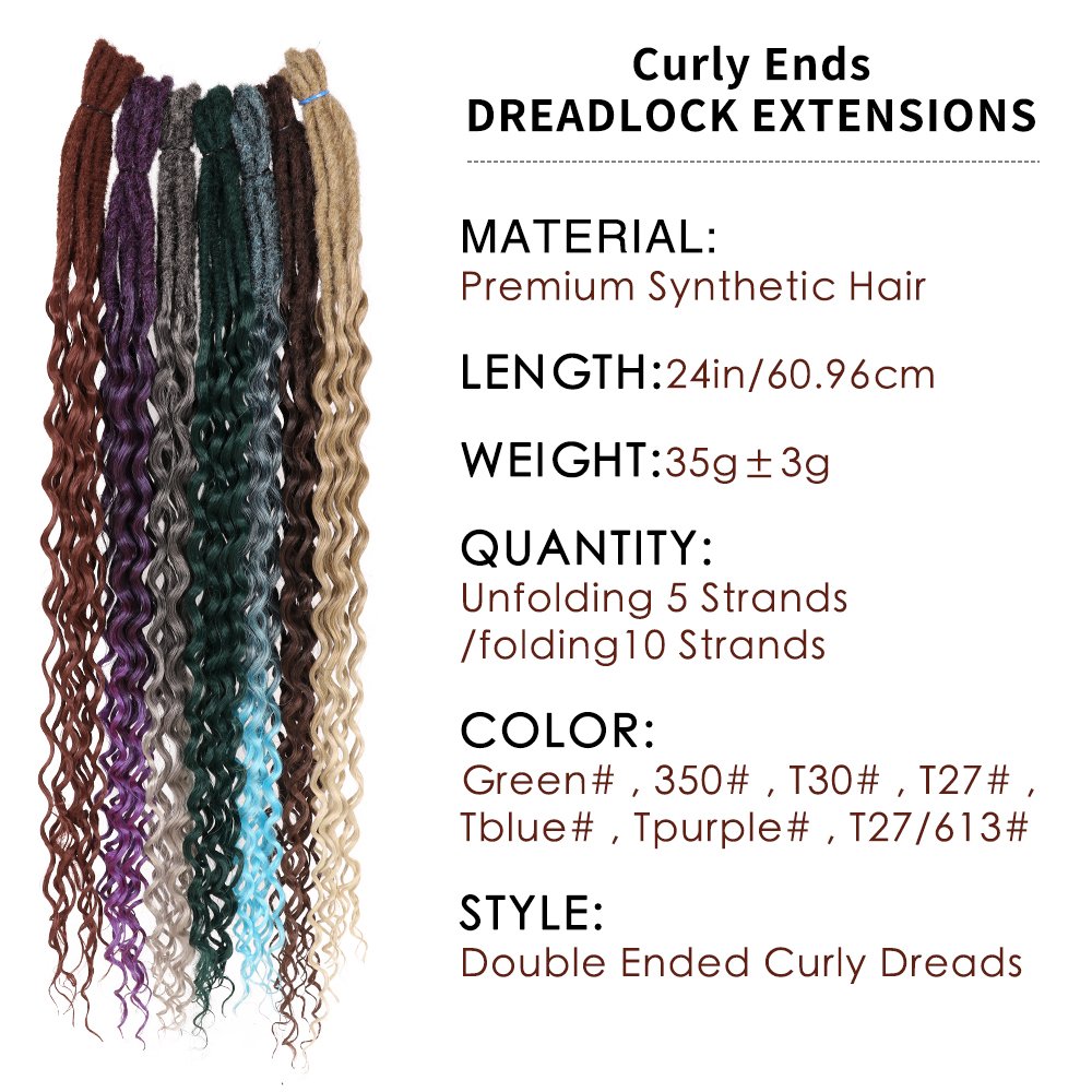 AliLeader 24 Inch Curly Double Ends African Ombre Dread Lock Crochet Braids Wavy Handmade Dreadlocks Hair Extensions for Women