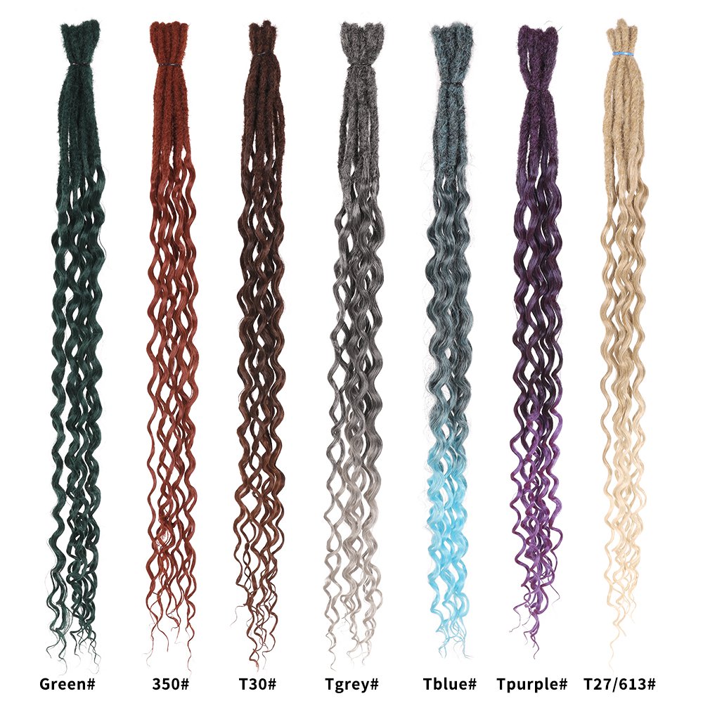 AliLeader 24 Inch Curly Double Ends African Ombre Dread Lock Crochet Braids Wavy Handmade Dreadlocks Hair Extensions for Women
