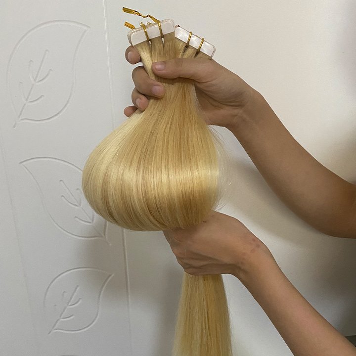 Wholesale Prices Silky Straight Blonde Tape In Human Hair Extensions 100% Remy Virgin Tape Ins Hair Extensions