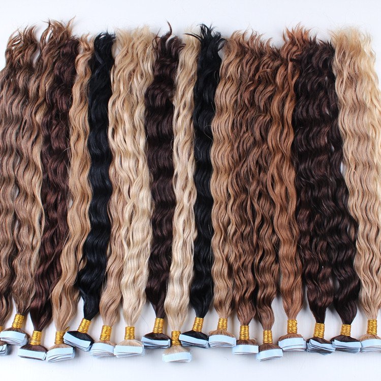 Wholesale Full Cuticle Aligned Virgin 100 Human Hair Extension Curl Tape in Remy European Invisible Tape Hair Extensions