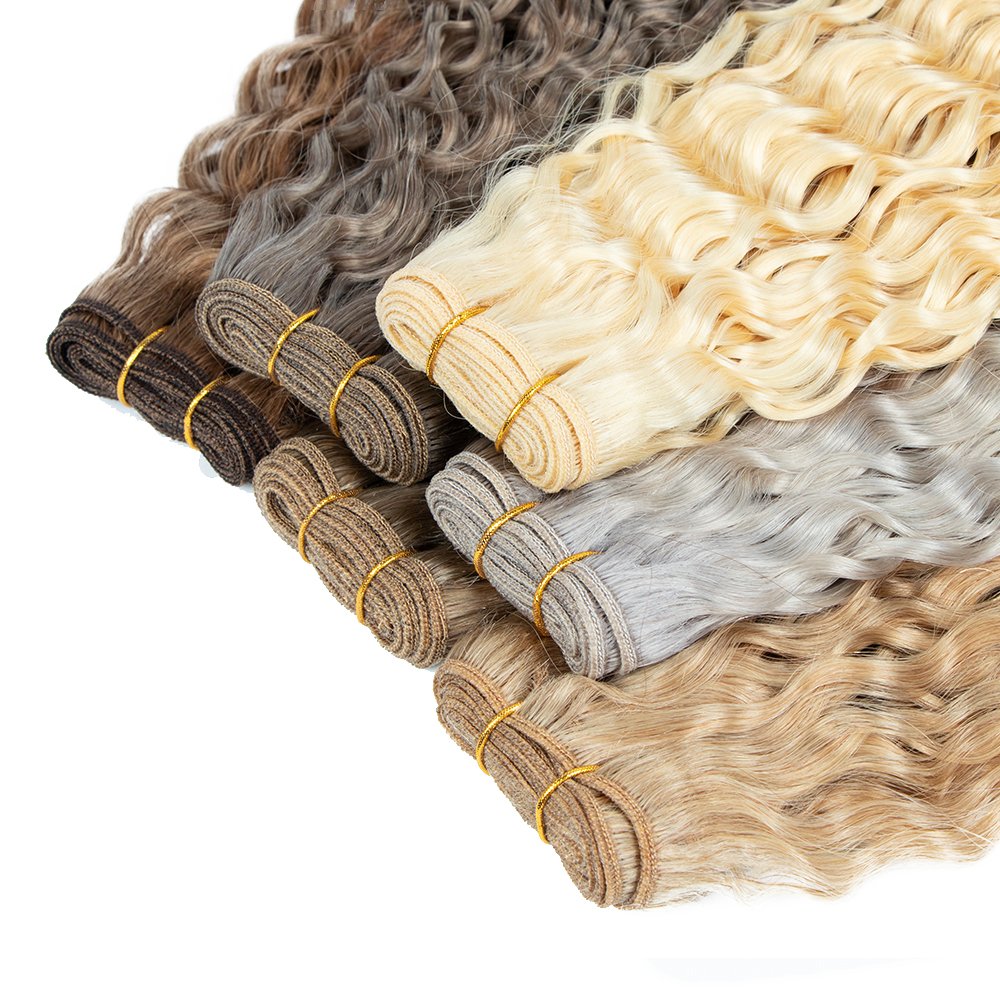 2024 Hot Selling Natural Remy White Curly Human Hair Weft 26 inch Sewing Machine Weft Hair Extensions Human Hair