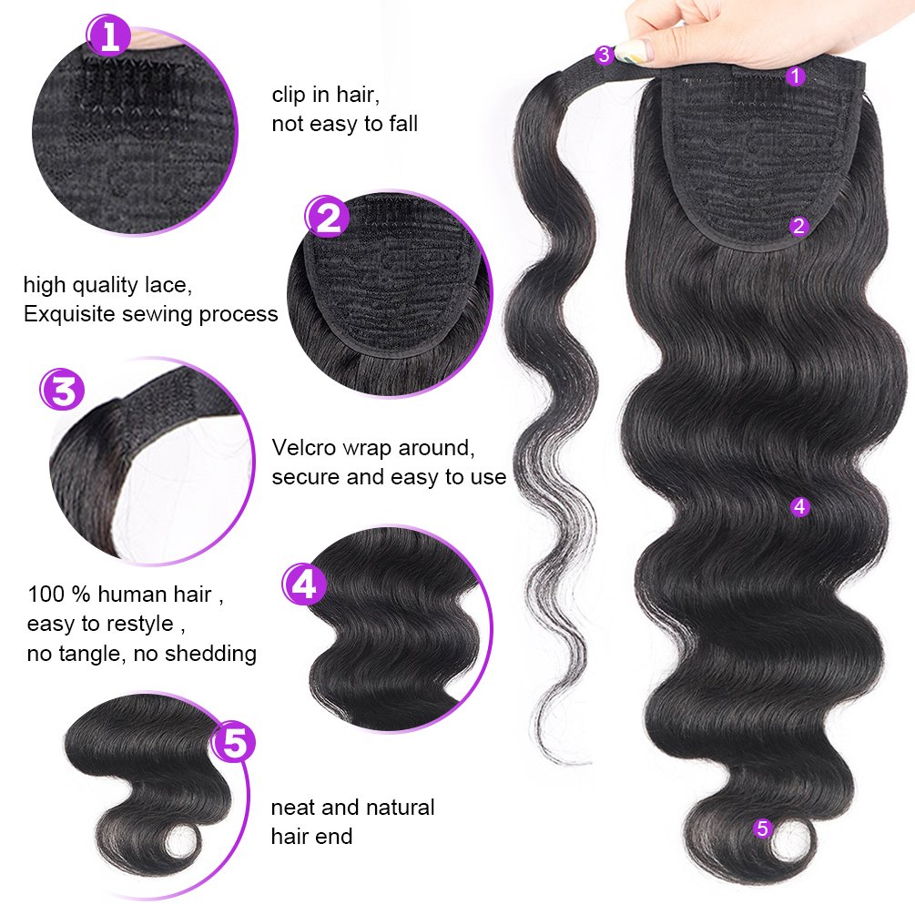4b 4c custom Brazilian hair Natural Body Wave drawstring PonyTail Remy Wrap Around Ponytail Human Hair Extension
