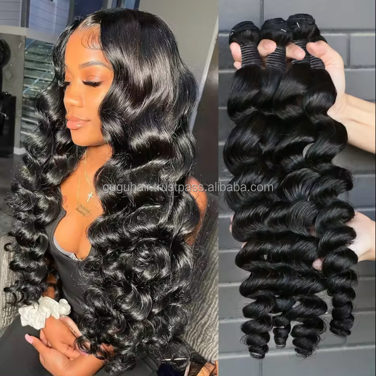 30 inches human hair bundles vietnam loose wave super double drawn raw hair with 5x5 lace Closure