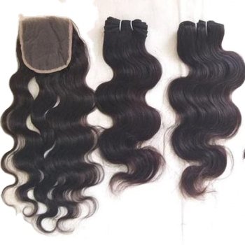 Natural virgin temple unprocessed human hair extensions French curly and deep wavy bundles with lace closures and