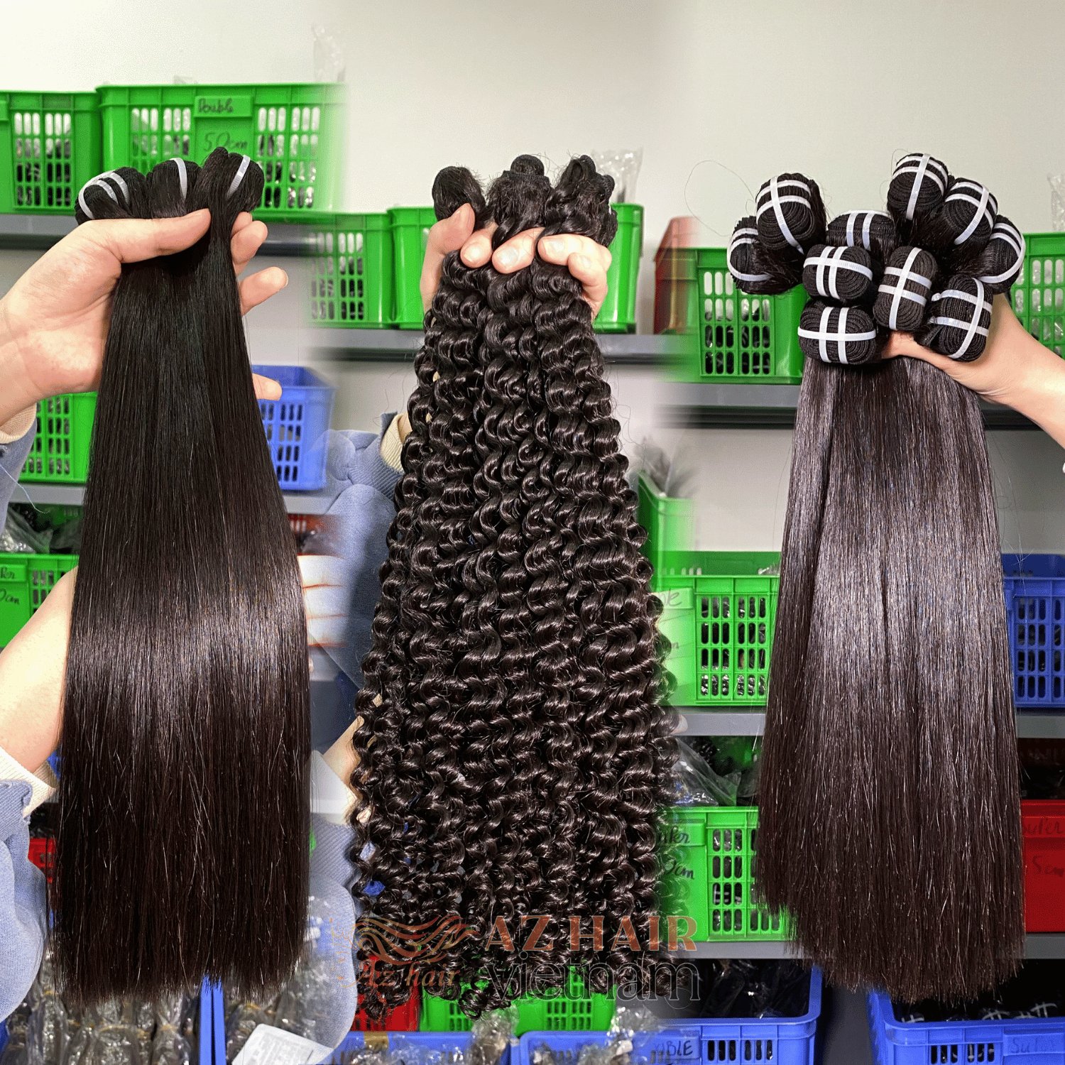 Top Quality Raw Vietnamese Hair Kinky Straight Human Hair Bundles Weft Hair Extensions 20 Inches Double Drawn Shipping Worldwide