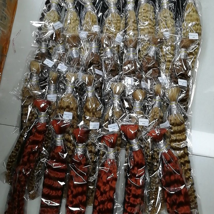 FH wholesale #350 deep curly blonde colored hair bulk no weft bulk hair extensions braiding human hair
