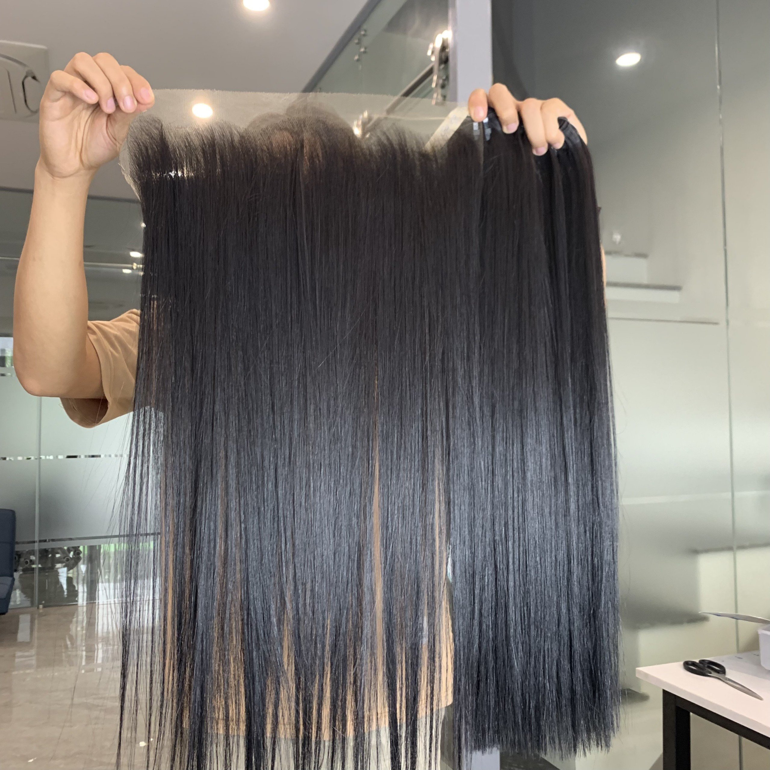 human hair wigs 42 inches raw hair bundles vietnam bone straight super double drawn raw hair full frontal weaves