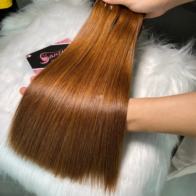 Wholesale Price High Quality Weft Hair Bundles Straight Golden Brown Color 100% Raw Vietnamese Human Hair Extensions