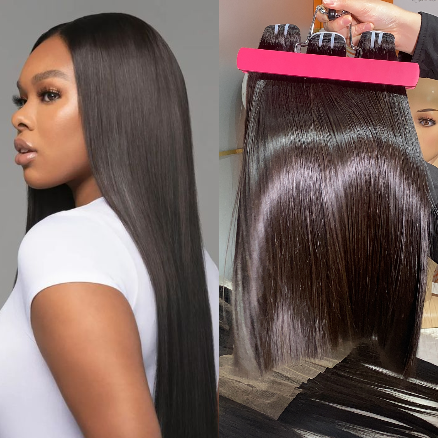 Best 100% Human Hair Extensions Factory Wholesale Full Cuticle Aligned Machine Weft Double Drawn Soft Wave Style Healthy Bundle