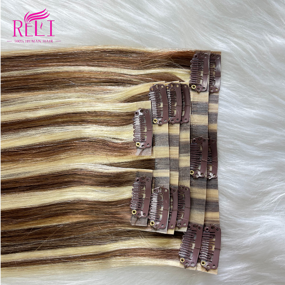 Factory Highlight Piano Color Clip In Hair Extension Silky Straight Clip In Human Hair Extensions