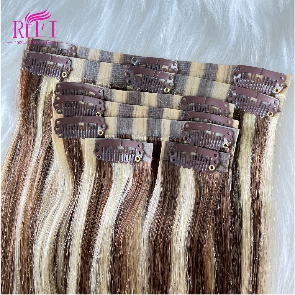 Factory Highlight Piano Color Clip In Hair Extension Silky Straight Clip In Human Hair Extensions