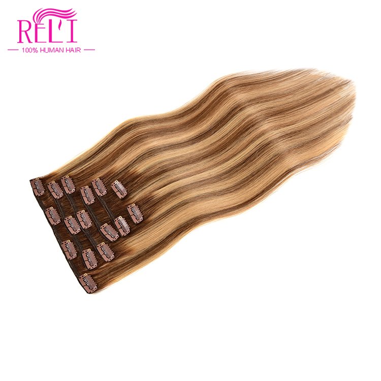Factory Highlight Piano Color Clip In Hair Extension Silky Straight Clip In Human Hair Extensions