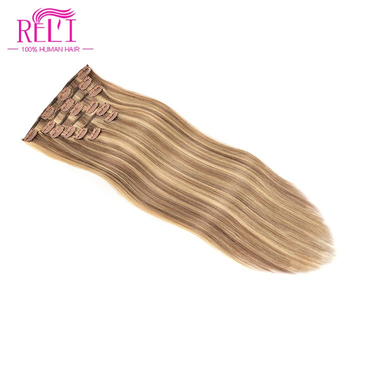 Factory Highlight Piano Color Clip In Hair Extension Silky Straight Clip In Human Hair Extensions