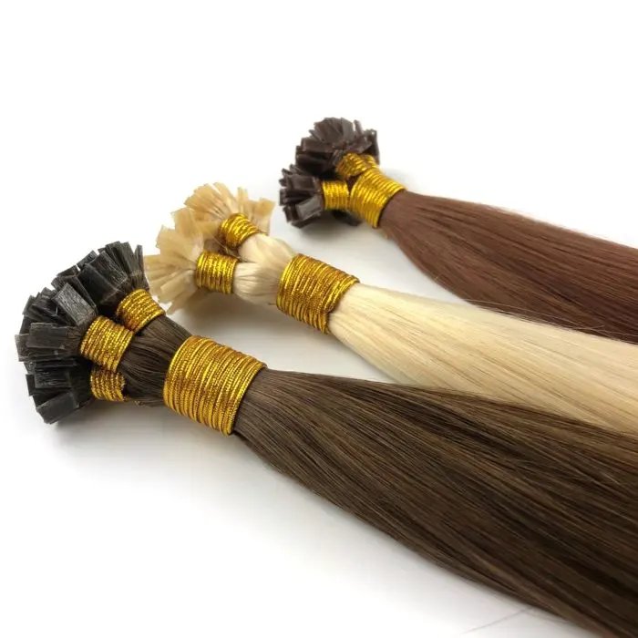 Wholesale 100% Virgin Russian Remy Human Hair Extension Italy Keratin Pre-bonded Hair Extensions Flat Tip Hair