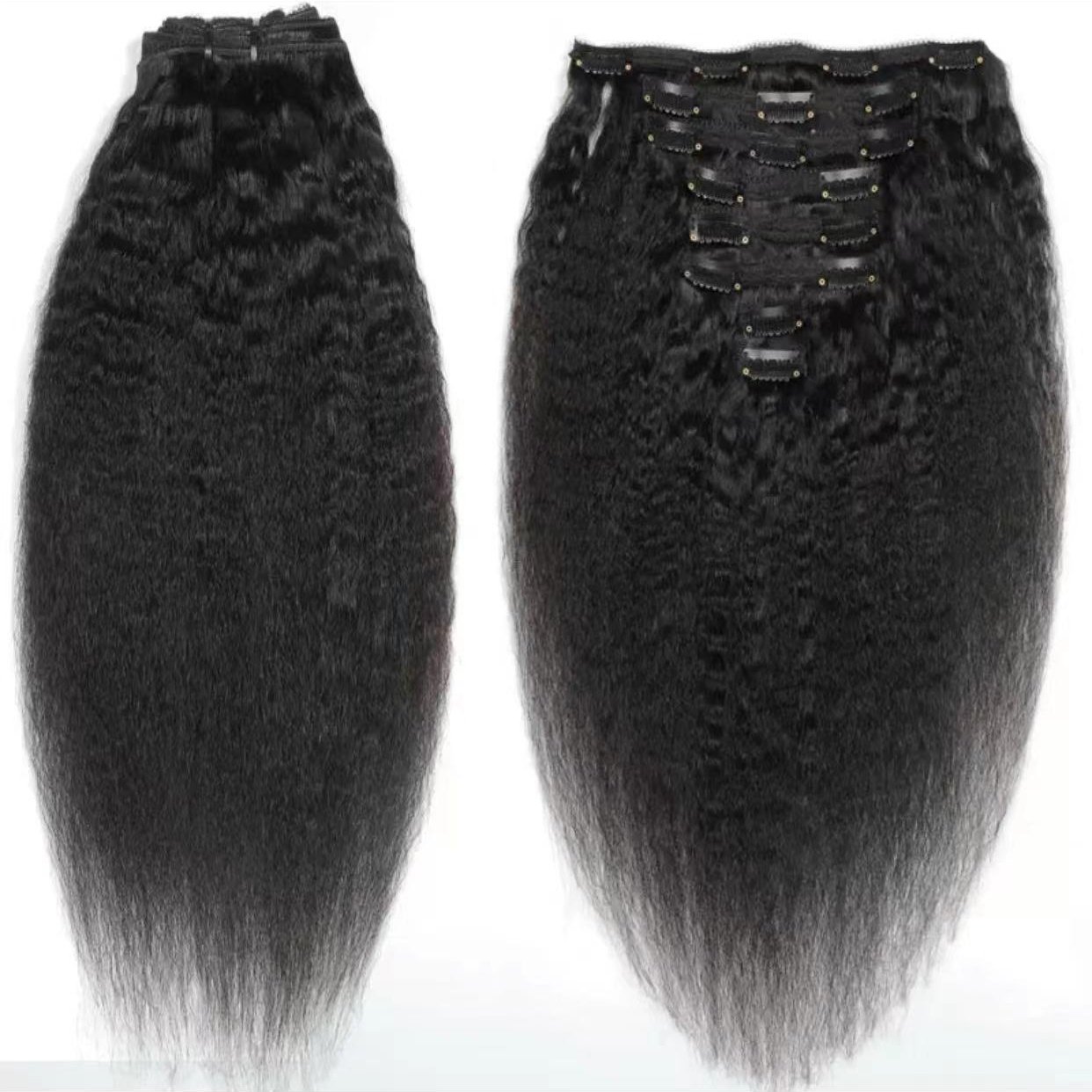 Wholesale invisible clip in human hair extension real remy Brazilian hair kinky straight seamless clip in hair extension