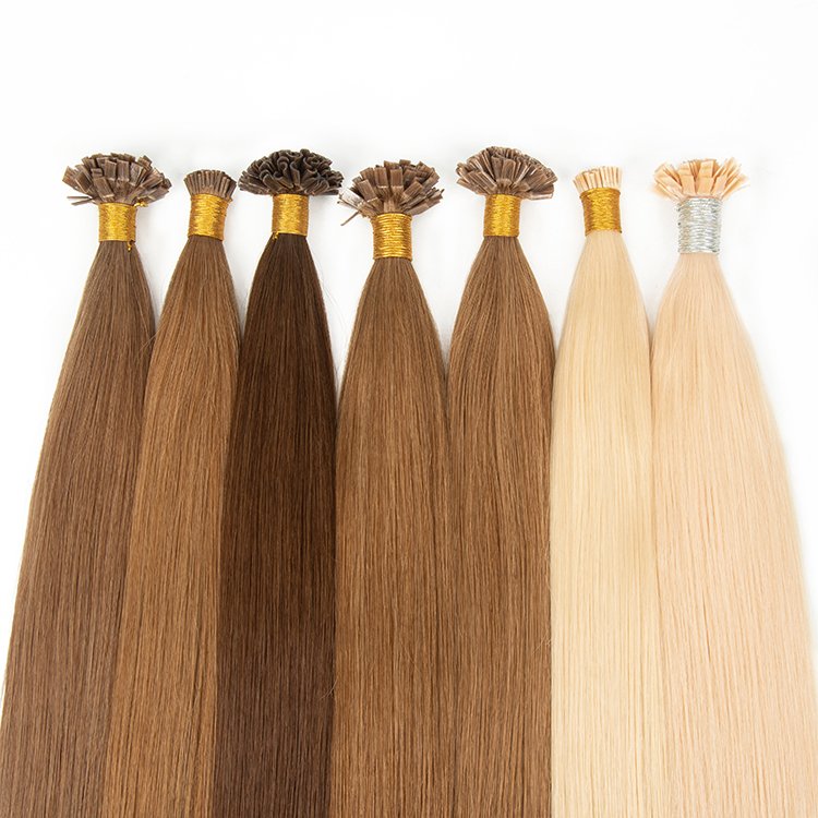 Wholesale double drawn silky straight wavy 100% Human Virgin Russian Hair Flat U I Tip Hair Extensions