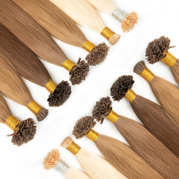 Wholesale double drawn silky straight wavy 100% Human Virgin Russian Hair Flat U I Tip Hair Extensions