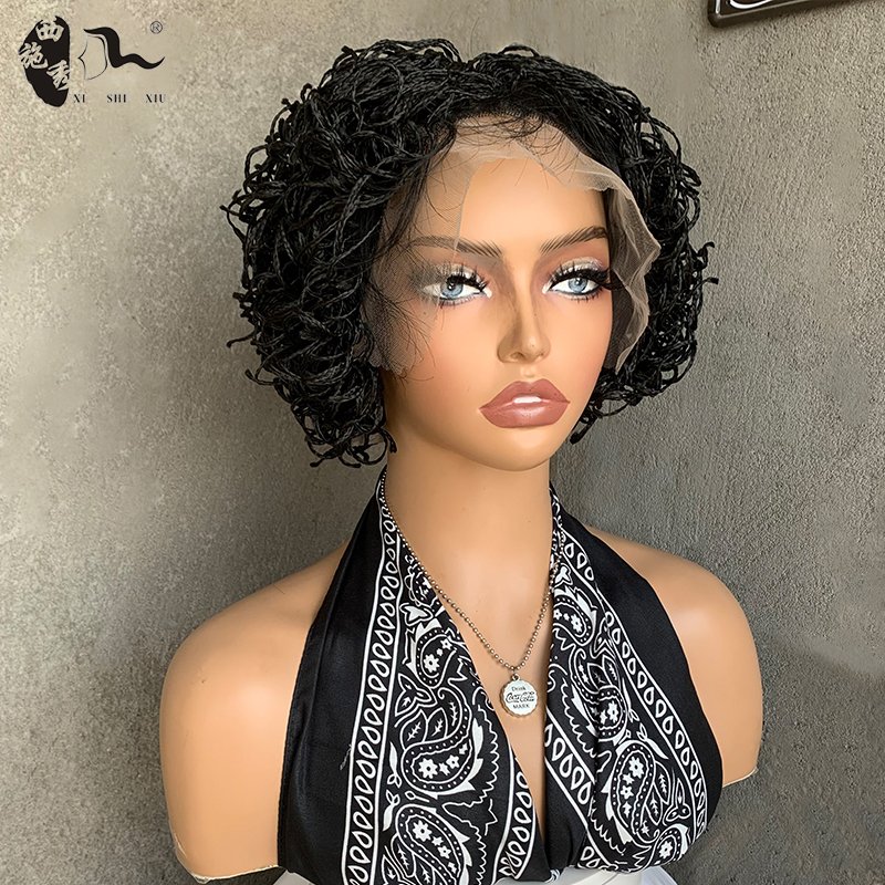 Box Braid Curly Ends Wigs Synthetic Full Lace Front Embroidery Square Part Knotless Braided Wig with Baby Hair for Black Women