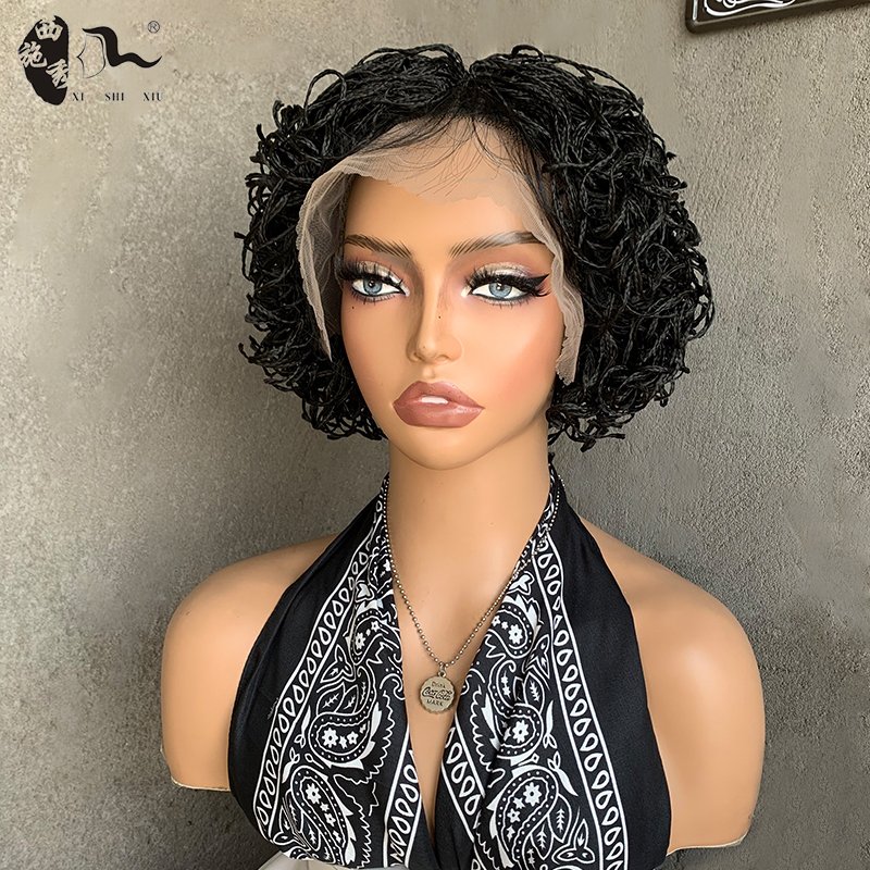 Box Braid Curly Ends Wigs Synthetic Full Lace Front Embroidery Square Part Knotless Braided Wig with Baby Hair for Black Women