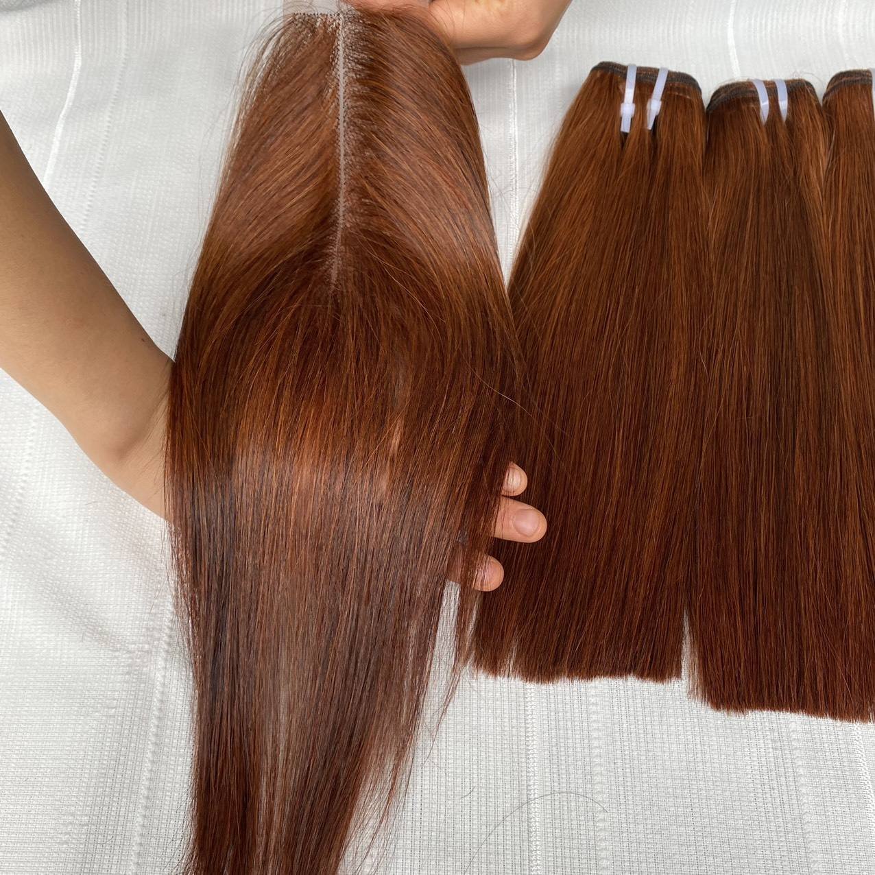 Factory Prices 100% Vietnamese Human Hair Bone Straight Bundles Brown Hair Color with Closure