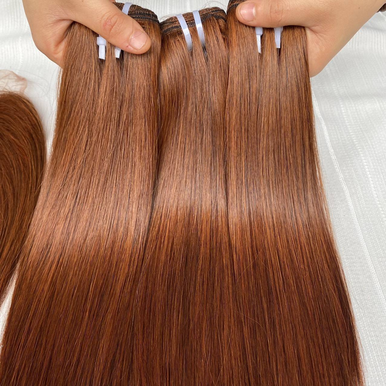 Factory Prices 100% Vietnamese Human Hair Bone Straight Bundles Brown Hair Color with Closure