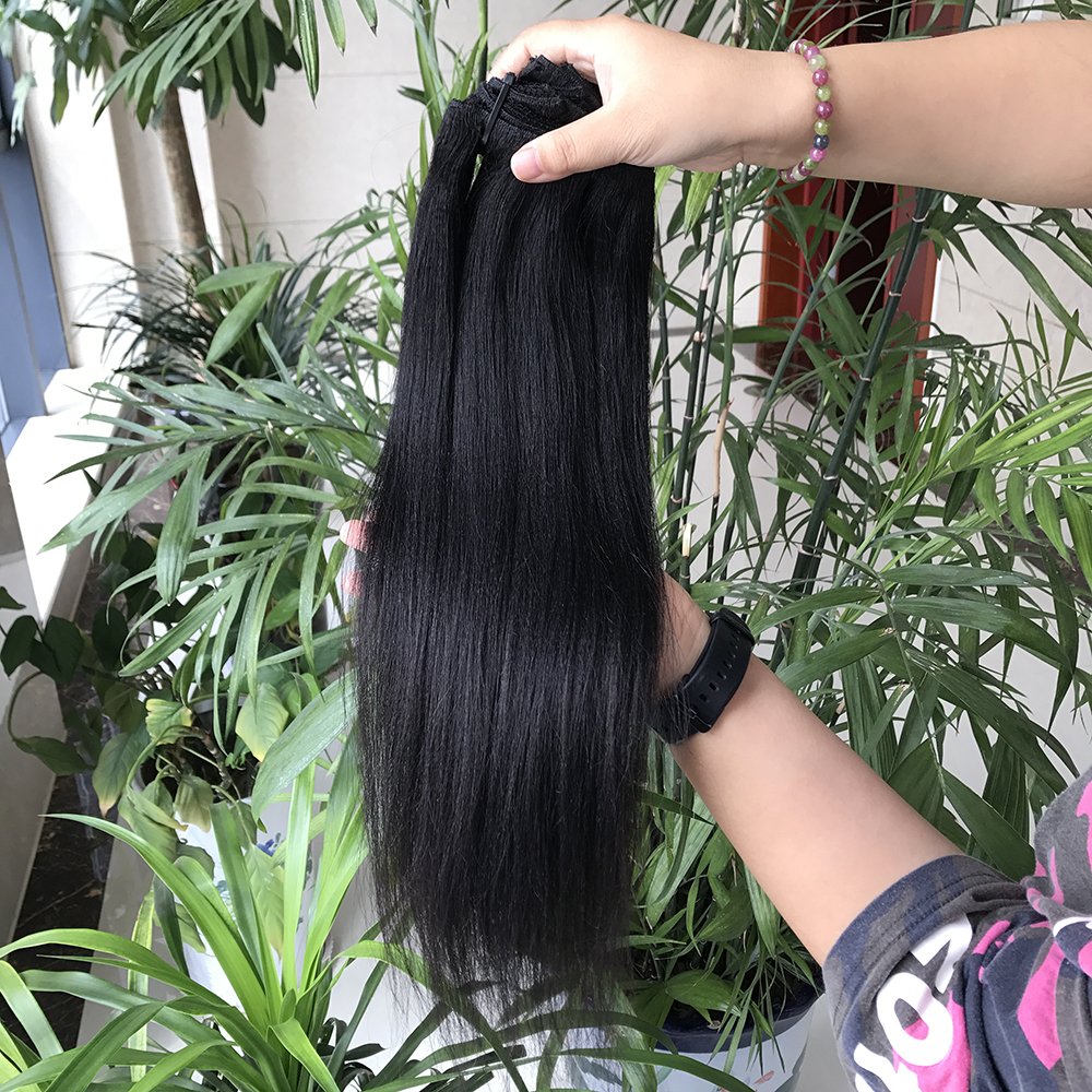 Heavy Yaki Straight Bundle Remy Human Hair,120g 8pcs/Set Full Head Machine Made Remy Kinky Coarse Yaki Clip In Hair Extensions