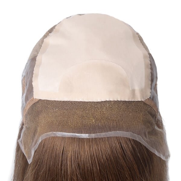 Top quality Replacement system 12A 100% natural virgin remy Human Hair brown straight pu lace medical Wigs for Cancer Patients