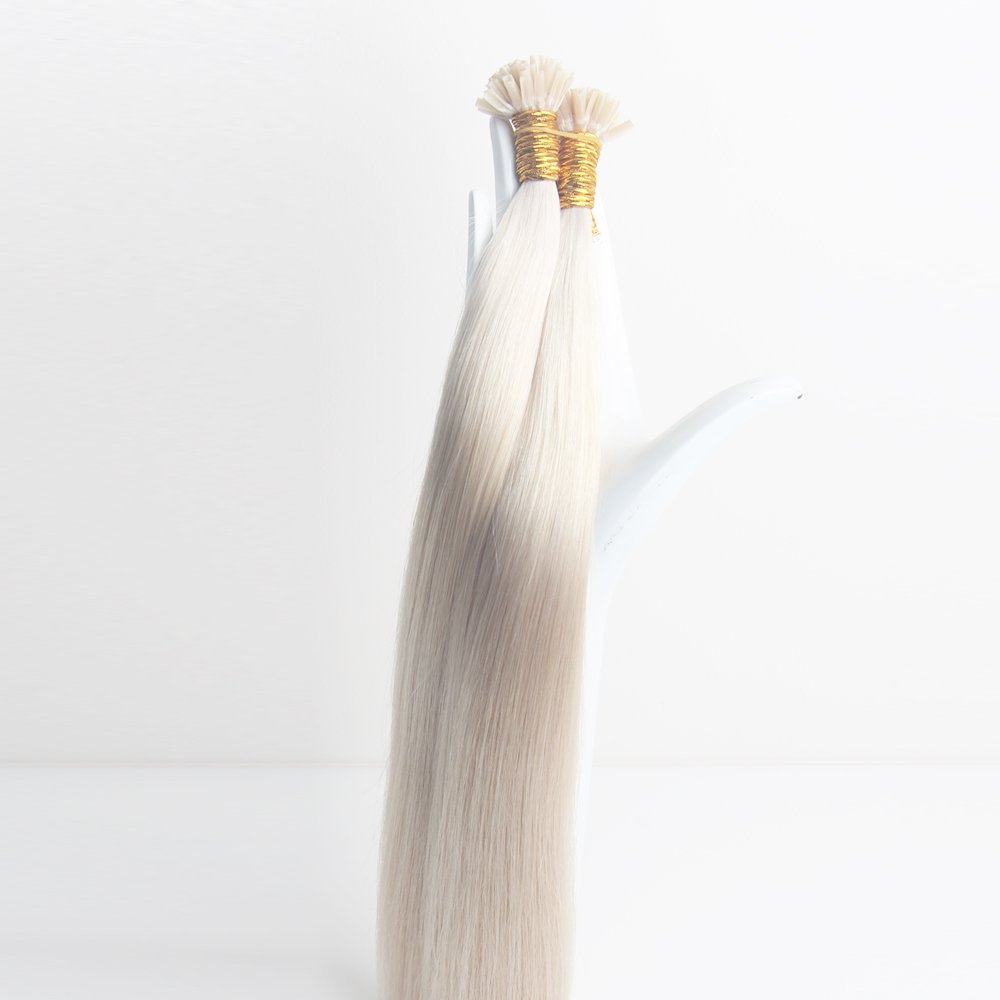 CheapVirgin Double Drawn Italian Keratin Micro Nail U tips Pre-bonded Pure White Blonde Thick Ends Russian Human Hair Extension