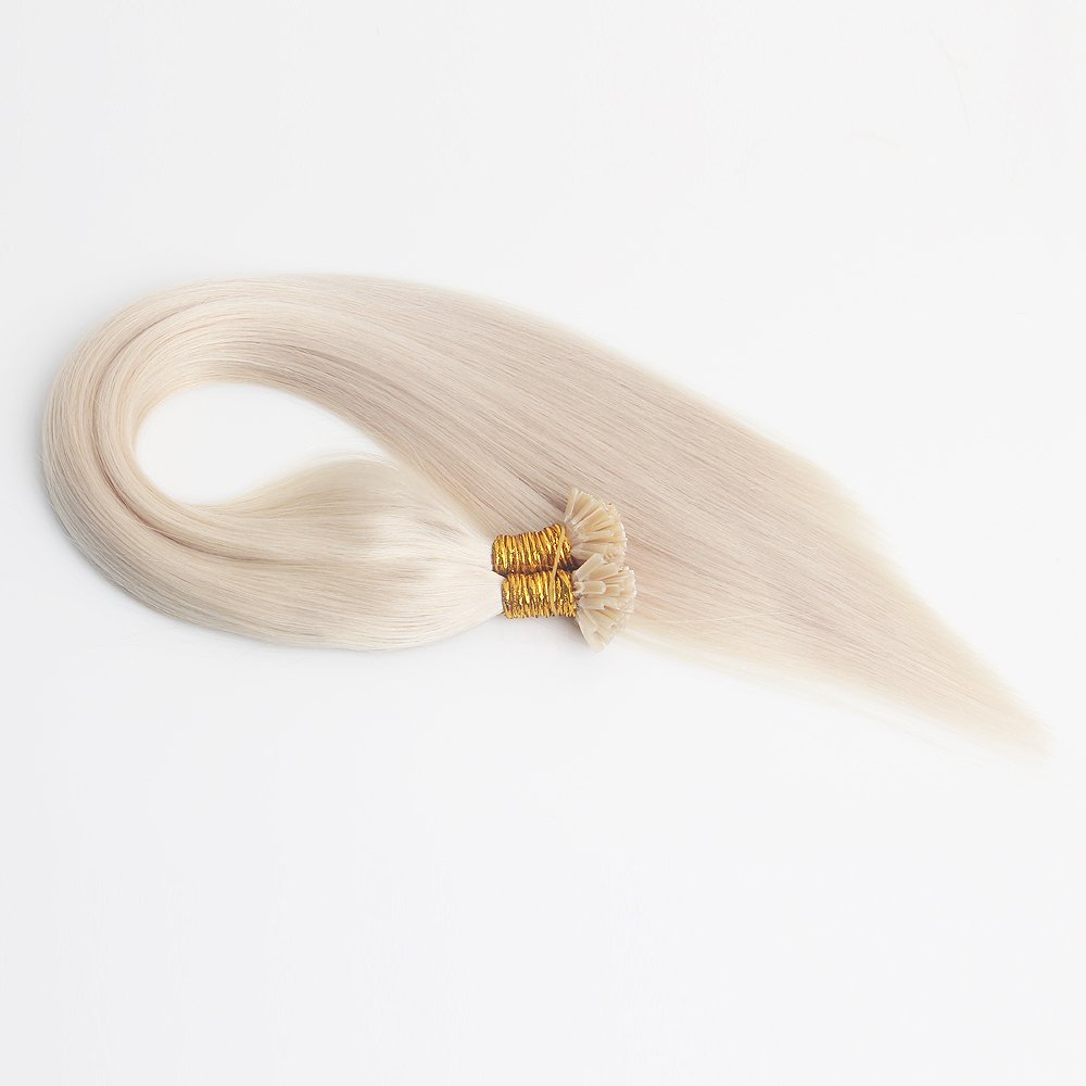 CheapVirgin Double Drawn Italian Keratin Micro Nail U tips Pre-bonded Pure White Blonde Thick Ends Russian Human Hair Extension