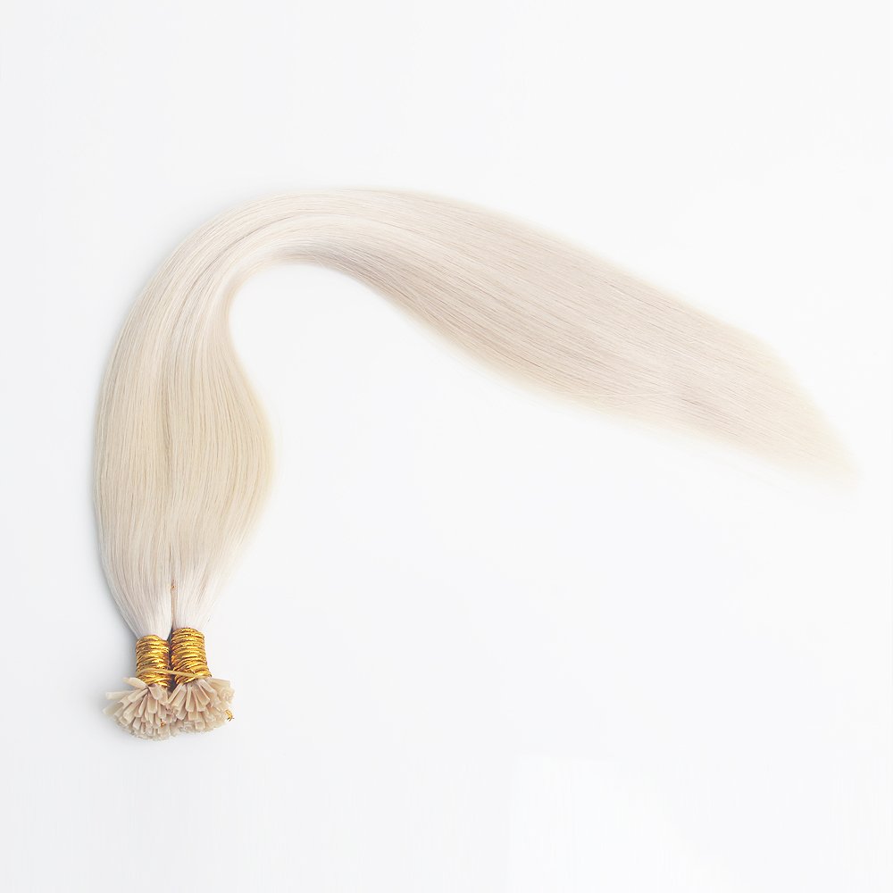 CheapVirgin Double Drawn Italian Keratin Micro Nail U tips Pre-bonded Pure White Blonde Thick Ends Russian Human Hair Extension