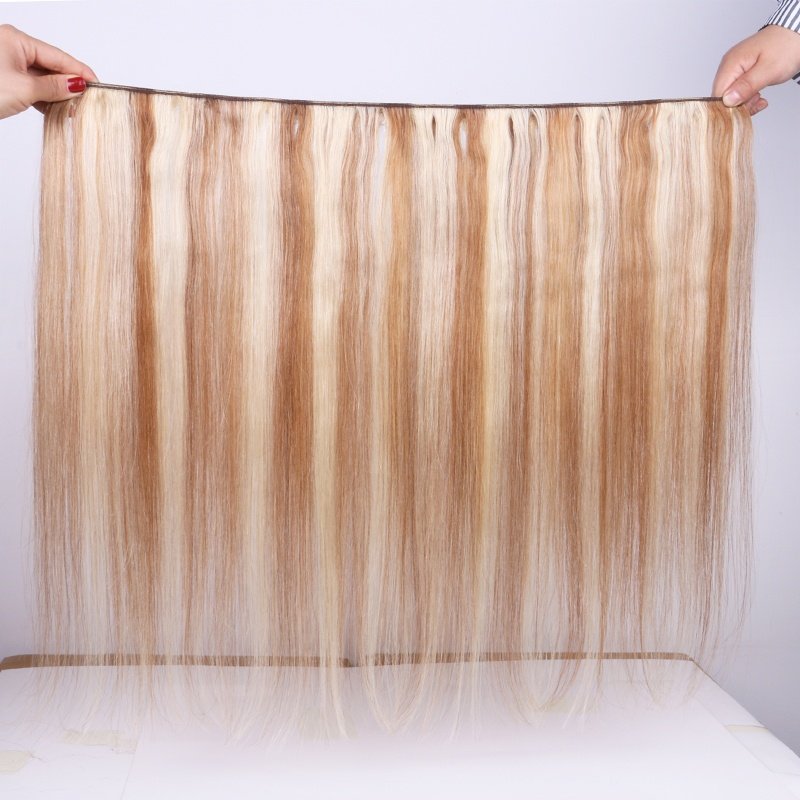 Stock 20 Inch 24 Inch long Double Weft hair extensions machine weft 100% real human hair extensions black brown ash blonde weft