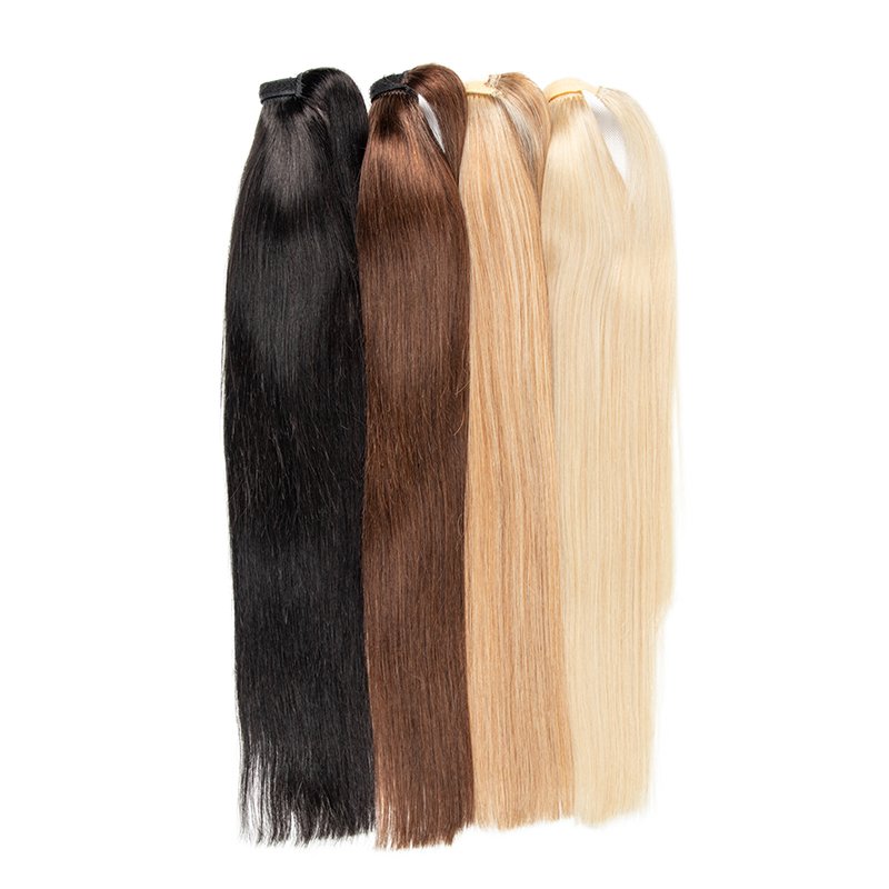 MRSHAIR 24inch 140g long Real Human Hair Ponytail Extension Brazilian Straight Blonde Human Hair Ponytail Hair Extensions