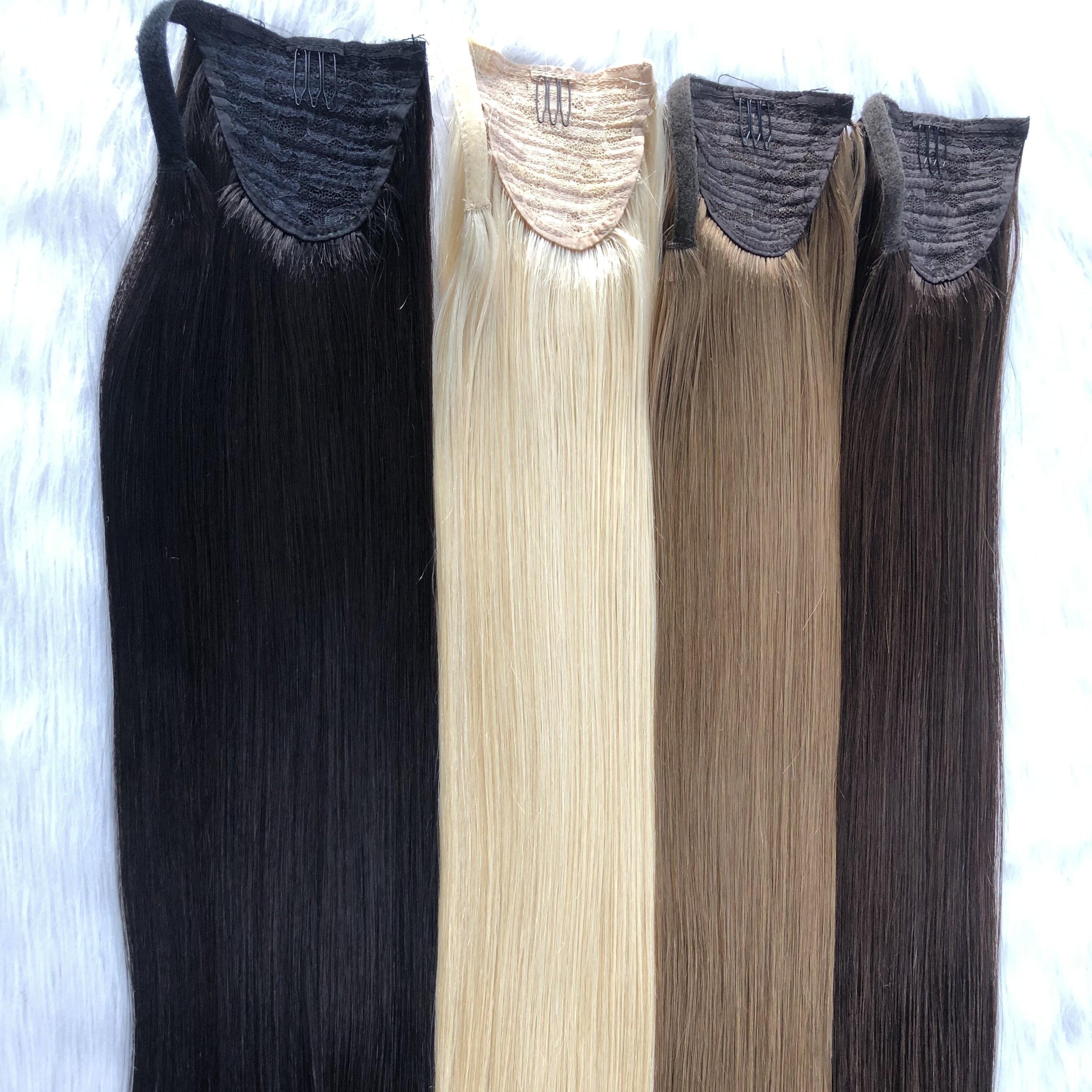 Brazilian Straight Drawstring Ponytail Human Hair Extension Women Hairpiece With Clip Wrap Around Tail HairStyle