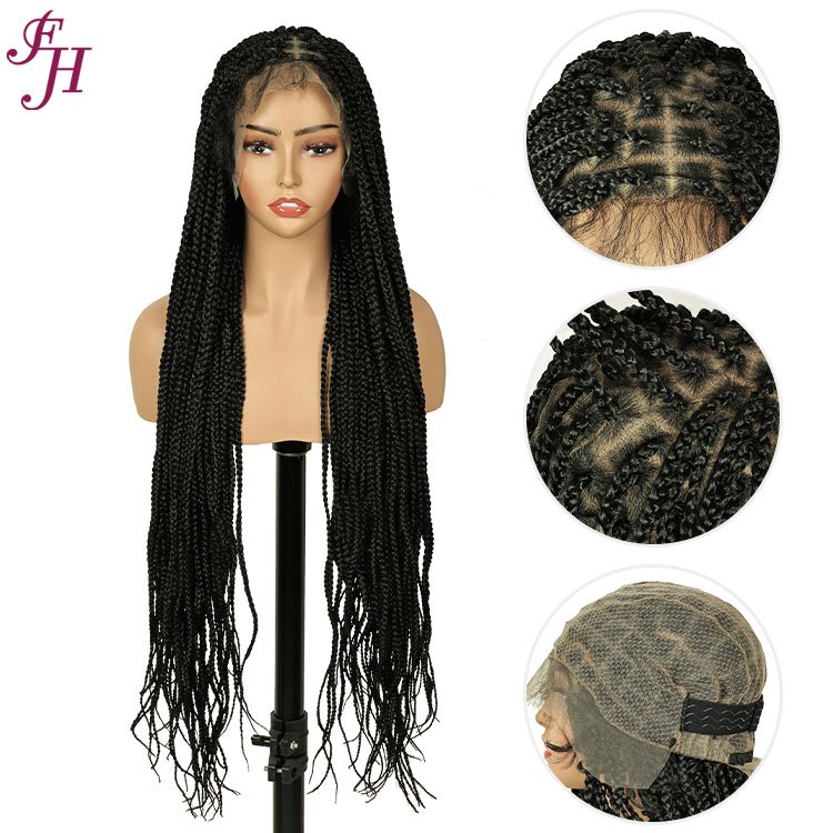 FH Full Lace Small Box Braid Wig Glueless Square Based Wig with Baby Hair Knotless Braided Wigs for Black Women