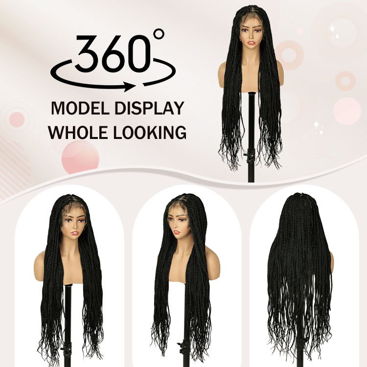 FH Full Lace Small Box Braid Wig Glueless Square Based Wig with Baby Hair Knotless Braided Wigs for Black Women