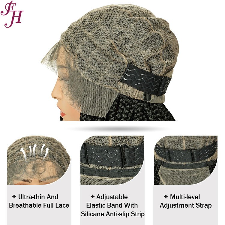 FH Full Lace Small Box Braid Wig Glueless Square Based Wig with Baby Hair Knotless Braided Wigs for Black Women