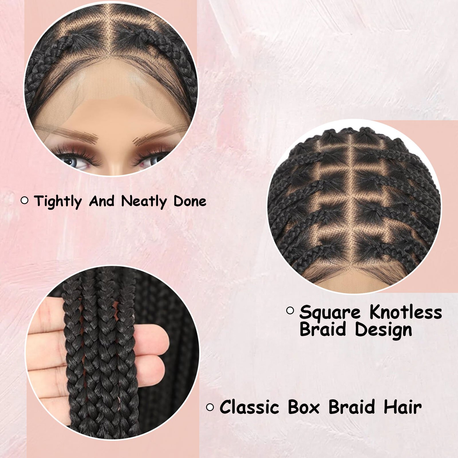 FH Full Lace Small Box Braid Wig Glueless Square Based Wig with Baby Hair Knotless Braided Wigs for Black Women