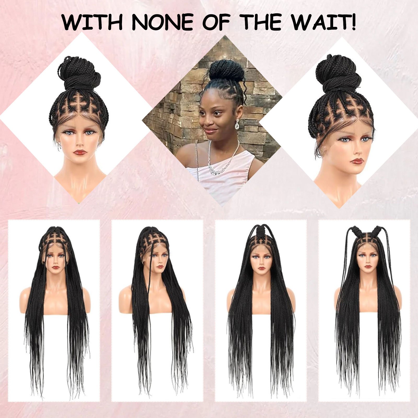 FH Full Lace Small Box Braid Wig Glueless Square Based Wig with Baby Hair Knotless Braided Wigs for Black Women