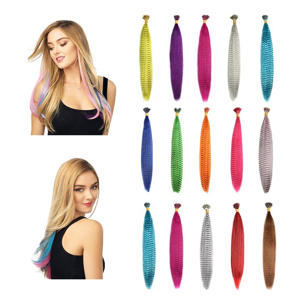 Shinein Long Straight Natural Colored Synthetic Feathers Hair Extension Rooster Feather Braid Hair Extensions
