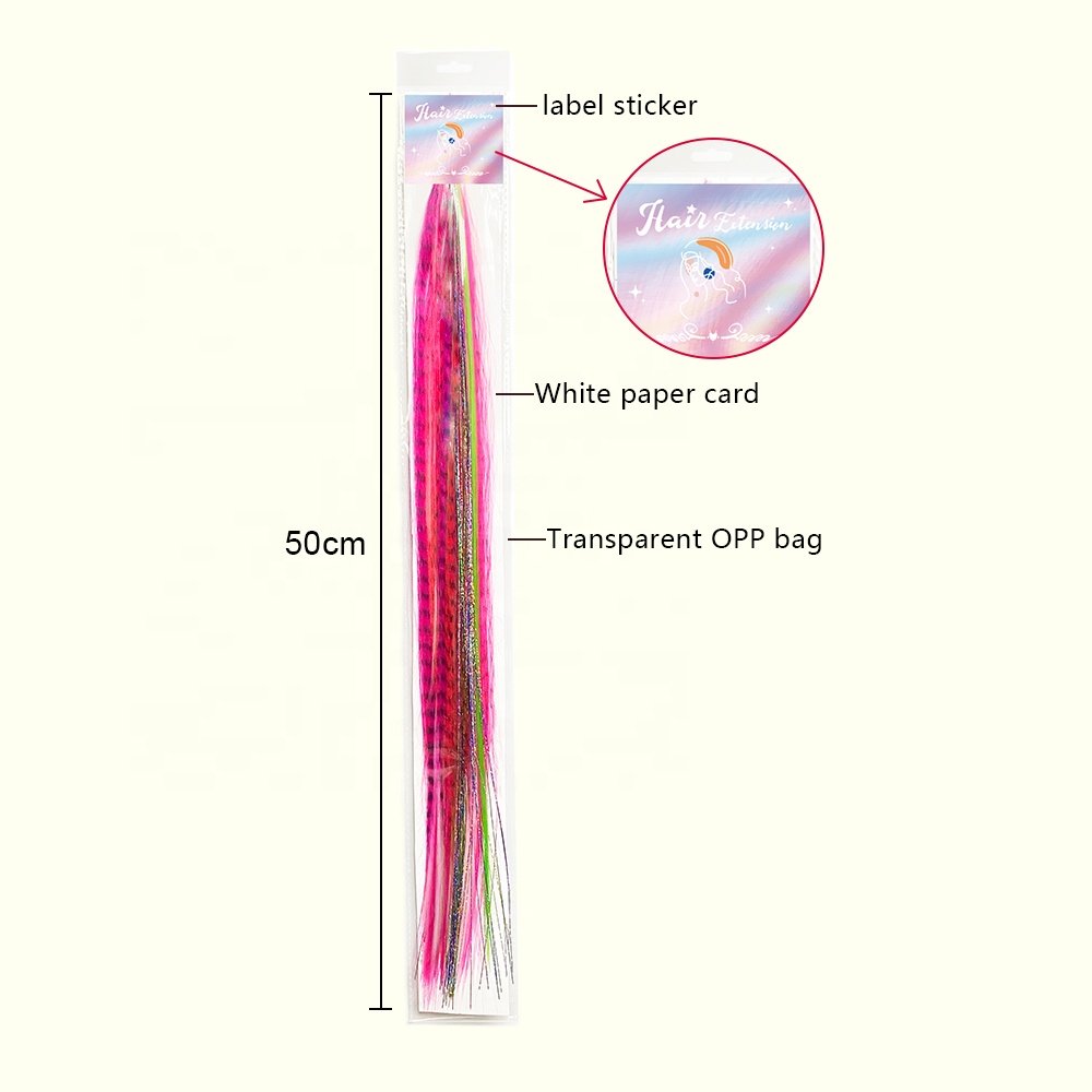 Shinein Long Straight Natural Colored Synthetic Feathers Hair Extension Rooster Feather Braid Hair Extensions