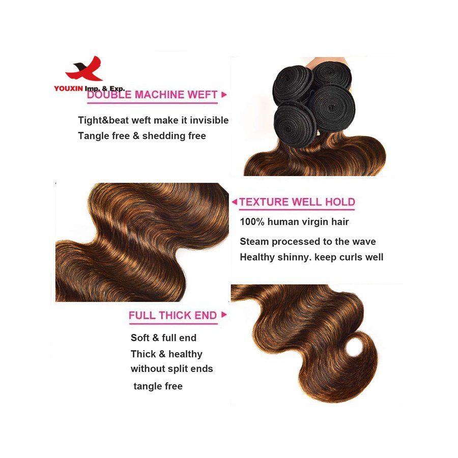 FENGFLY bulk hair extensions custom body wave honey blonde human hair synthetic blend bundles