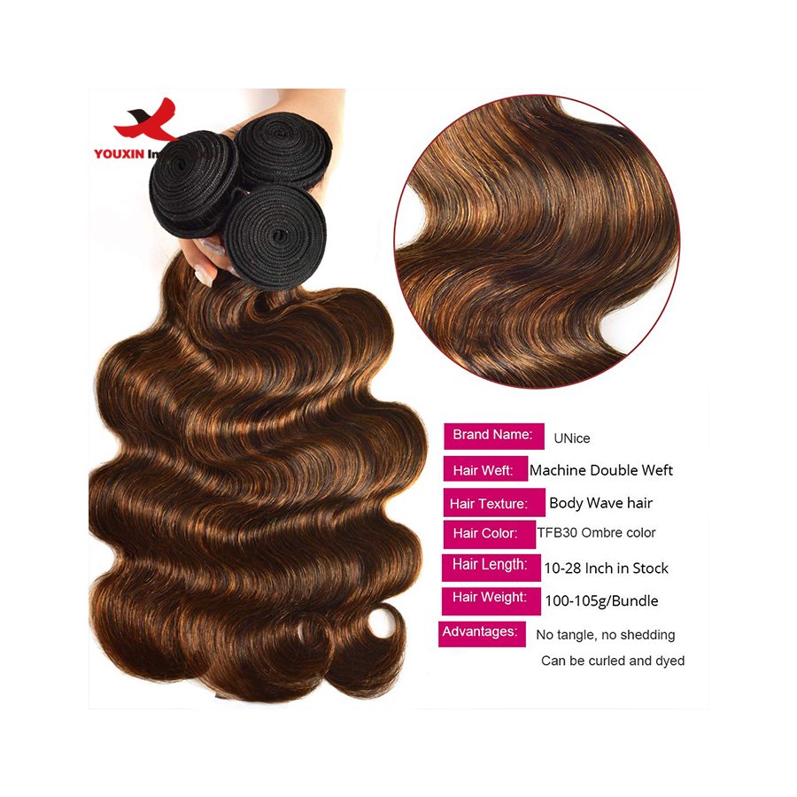 FENGFLY bulk hair extensions custom body wave honey blonde human hair synthetic blend bundles