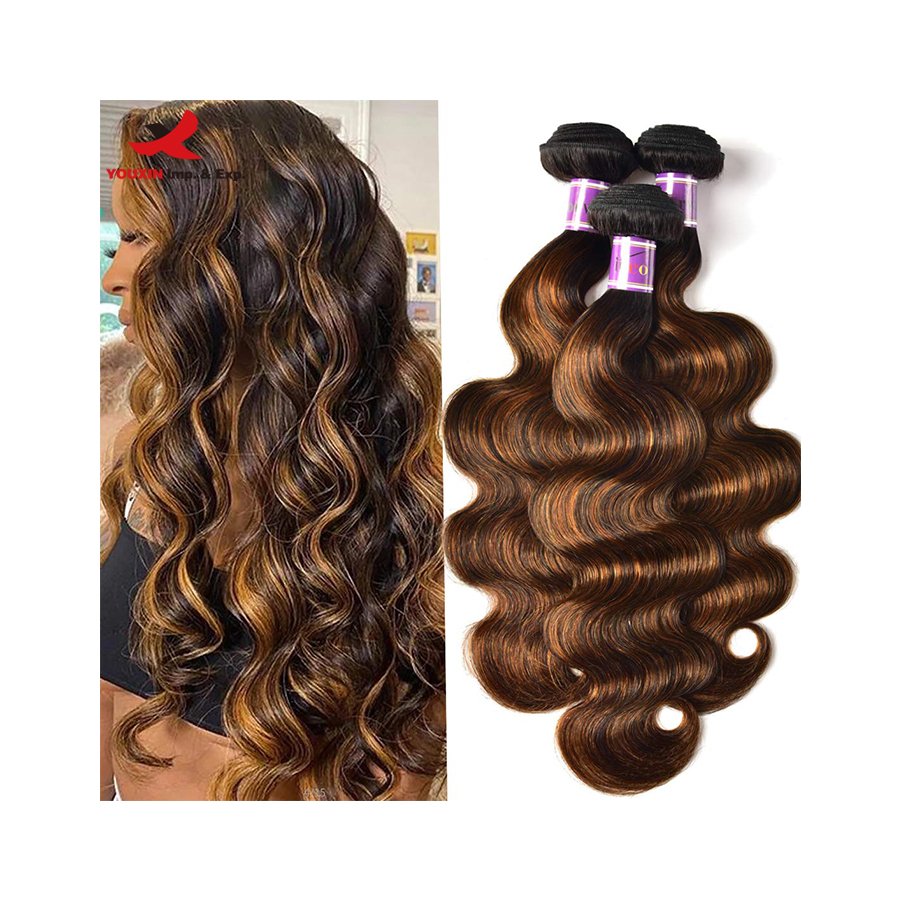 FENGFLY bulk hair extensions custom body wave honey blonde human hair synthetic blend bundles