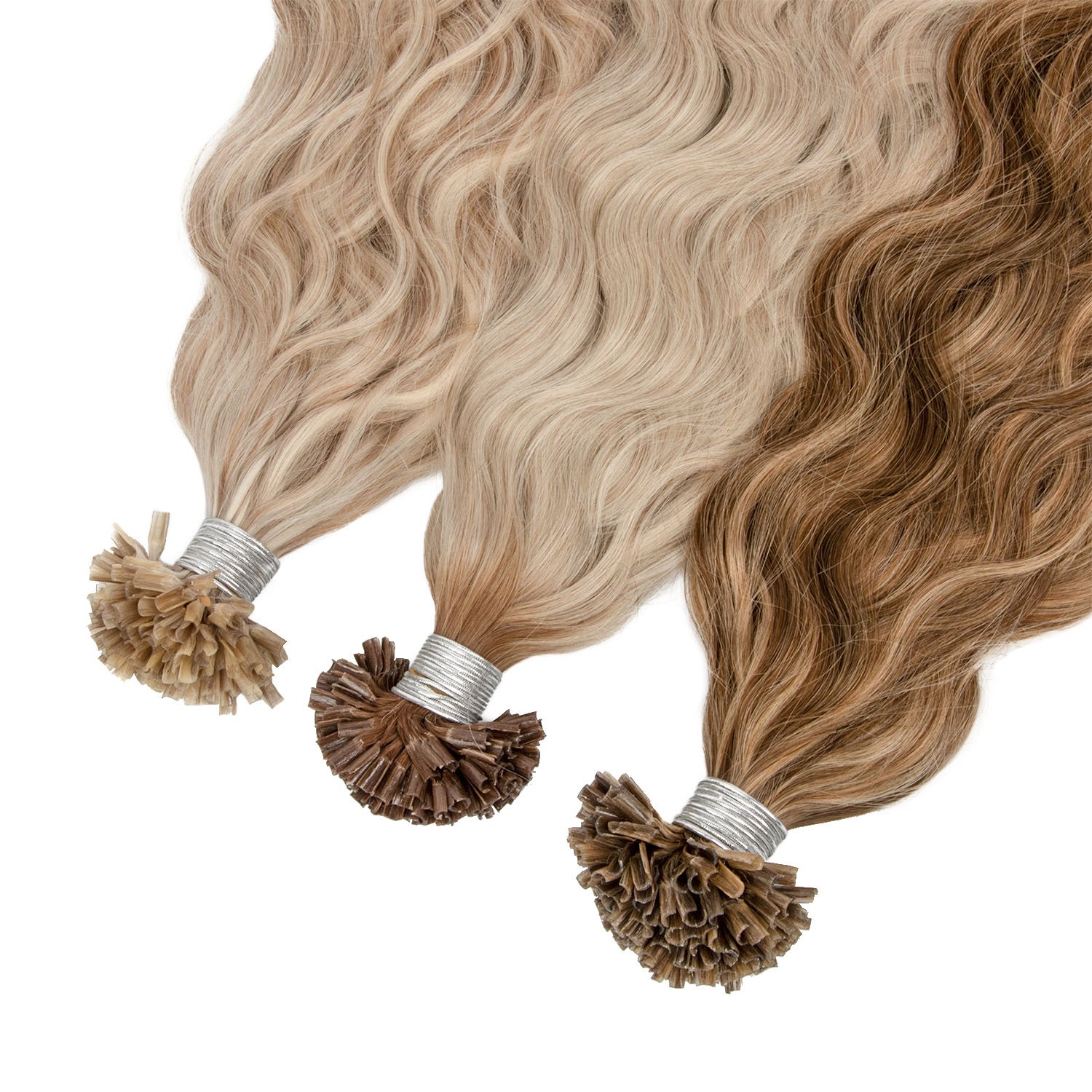 High quality bayalage color 100% cuticle aligend raw Russian natural wave u tip glue keratin human hair extensions
