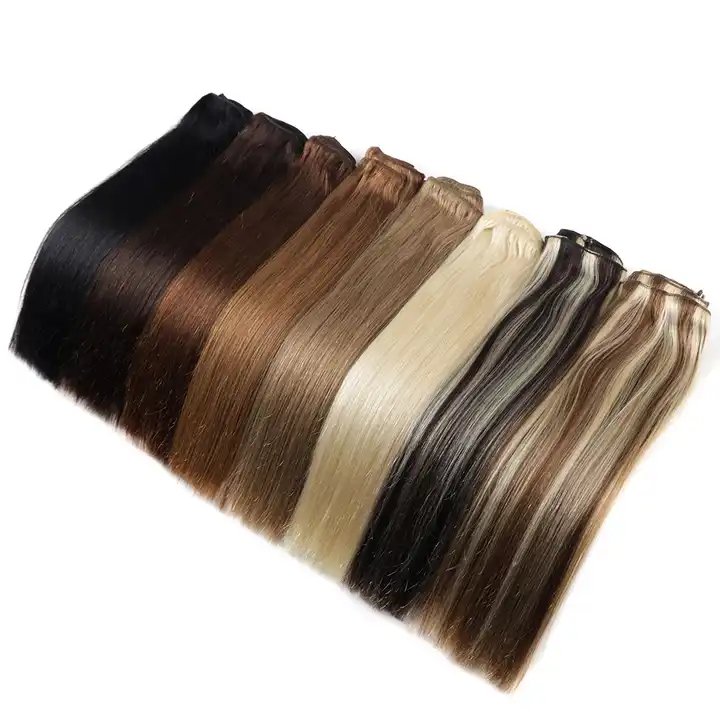 Wholesale 100% virgin Remy Clip in Human Hair Extensions Double Drawn Brazilian Human Hair Clip in extension