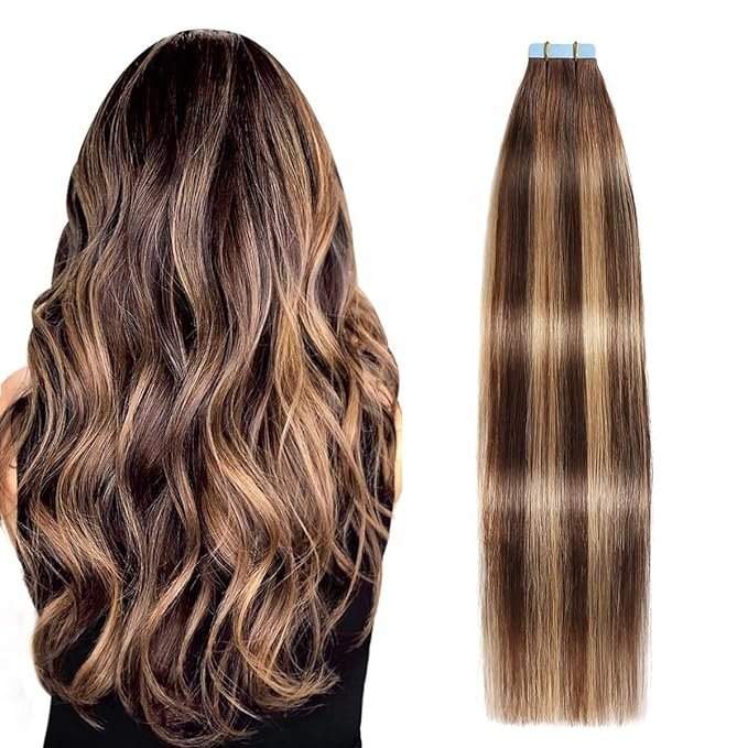Invisible tape in seamless human hair extensions 100% Russian natural real raw virgin hair from single donor for white people