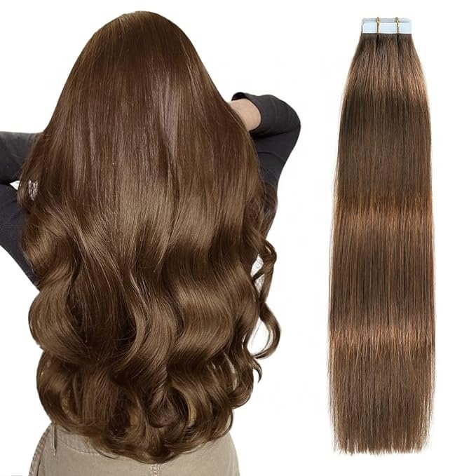 Invisible tape in seamless human hair extensions 100% Russian natural real raw virgin hair from single donor for white people