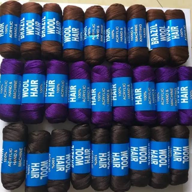 Wholesale Crochet Brazil Wool Hair 100% Acrylic Yarn for Afro Dread Locs braiding hair Light Attachment wool hair extensions