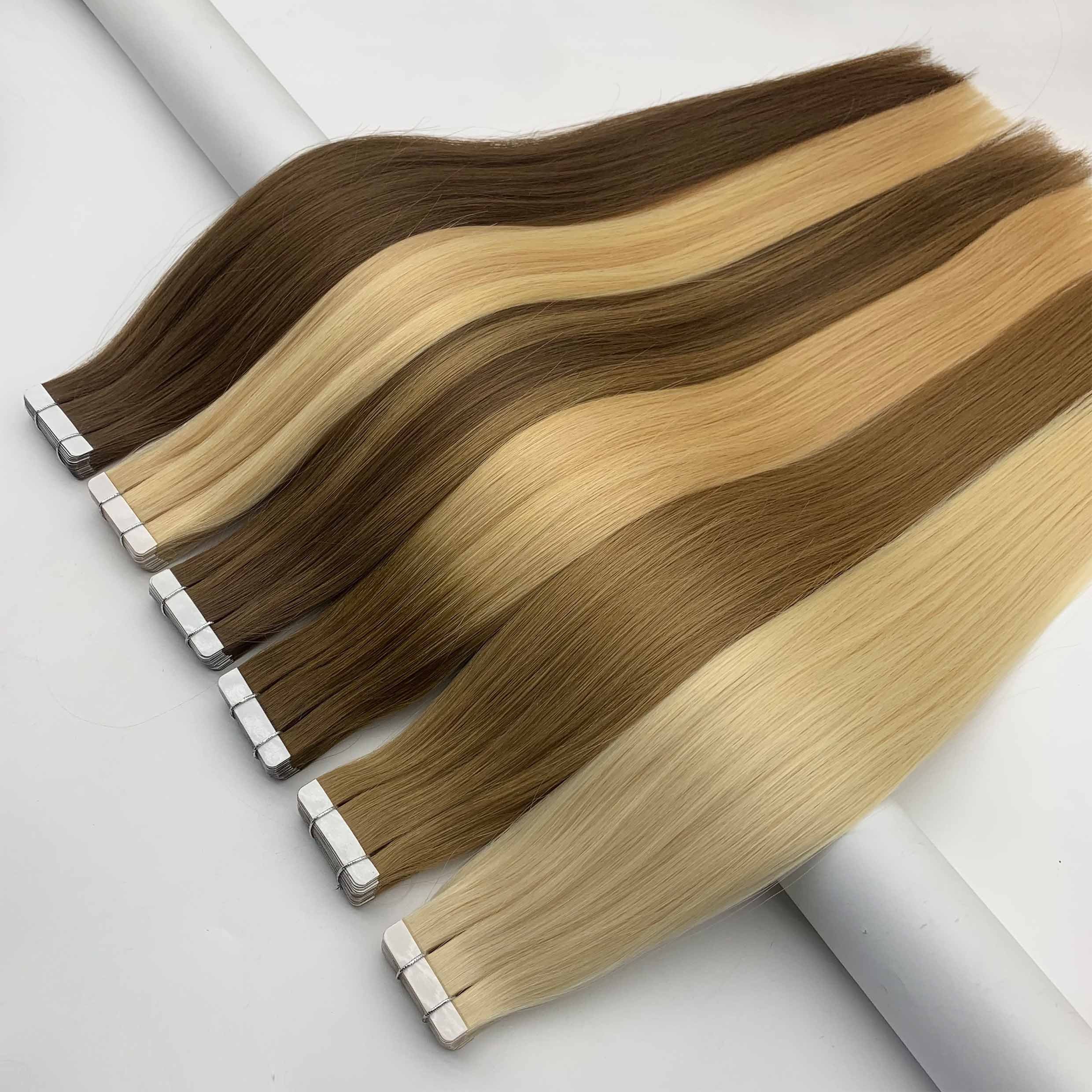 Wholesale Tape Ins Virgin Brazilian Cuticle Intact Russian Human Hair Extensions No Tangle No Shedding Tape Body Wave Style