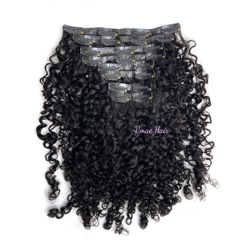VMAE Wholesale Aligned Human Hair Wig Raw Cuticle PU Invisible Clip Ins Deep Wave Seamless Clip Hair Extension